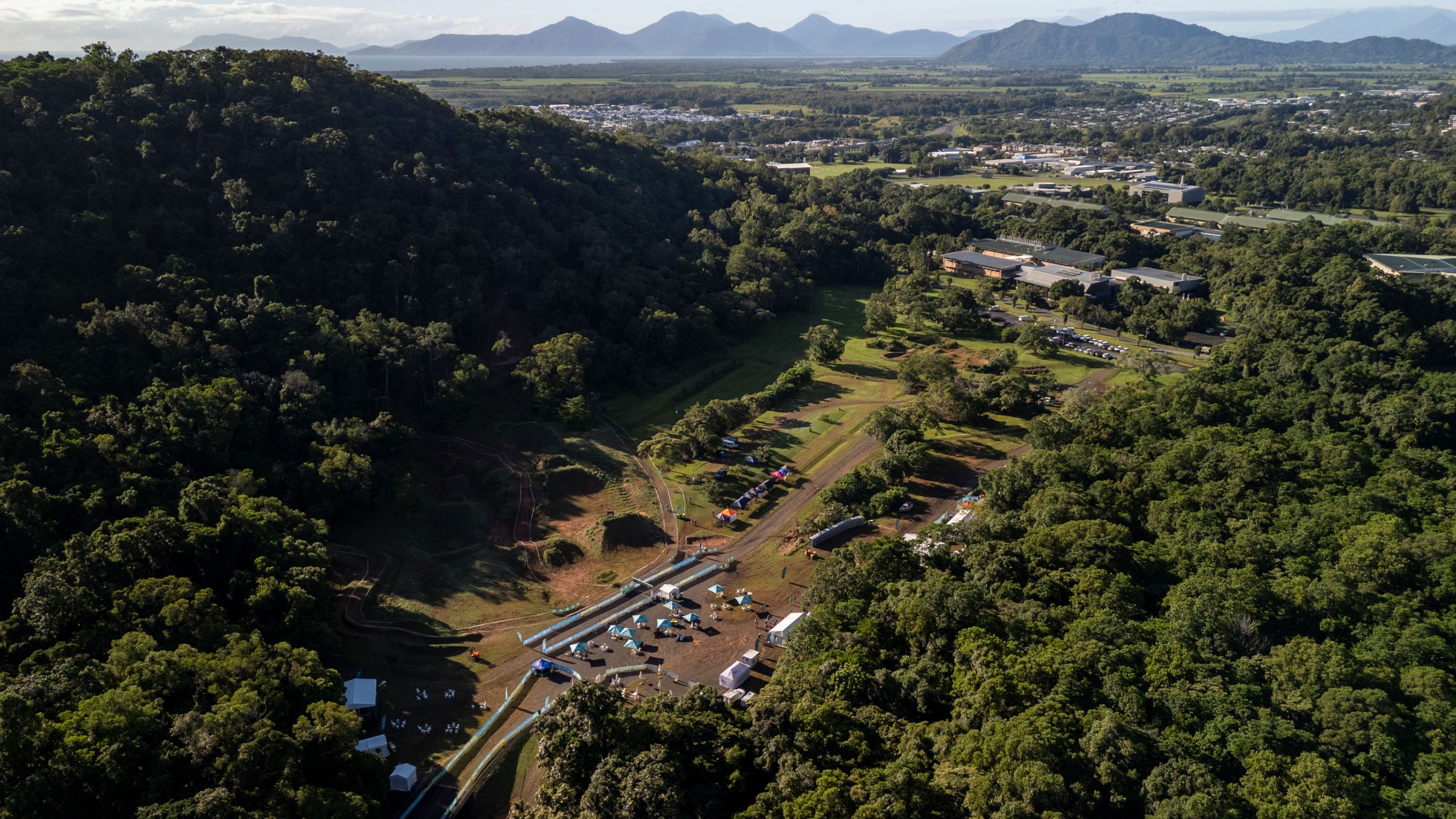 Cairns Rainforest Rumble from overhead - drone shot of Smithfield MTB Park